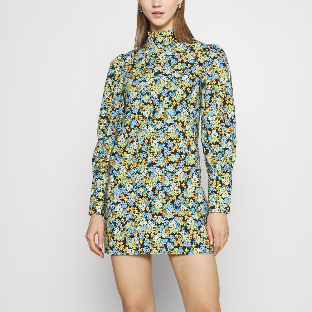 Glamorous Ditsy Floral Cotton Mini Dress Blue Green Multi US 6 NWT